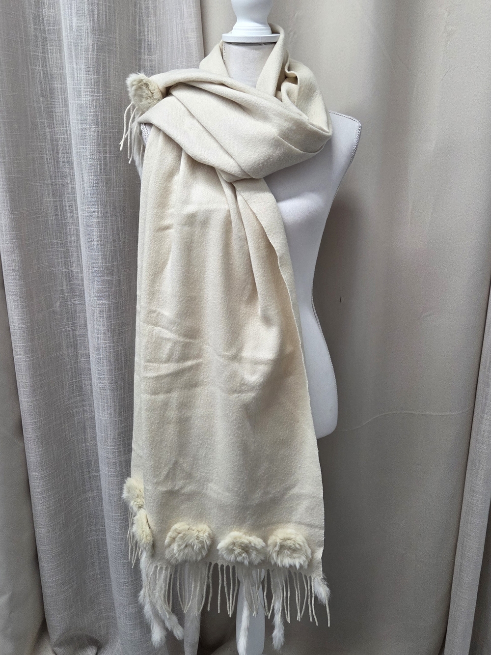Pashmina Cream Cashmere Rabbit Scarf Wrap 26.5x70 Cozy Winter Luxe Chalet Chic